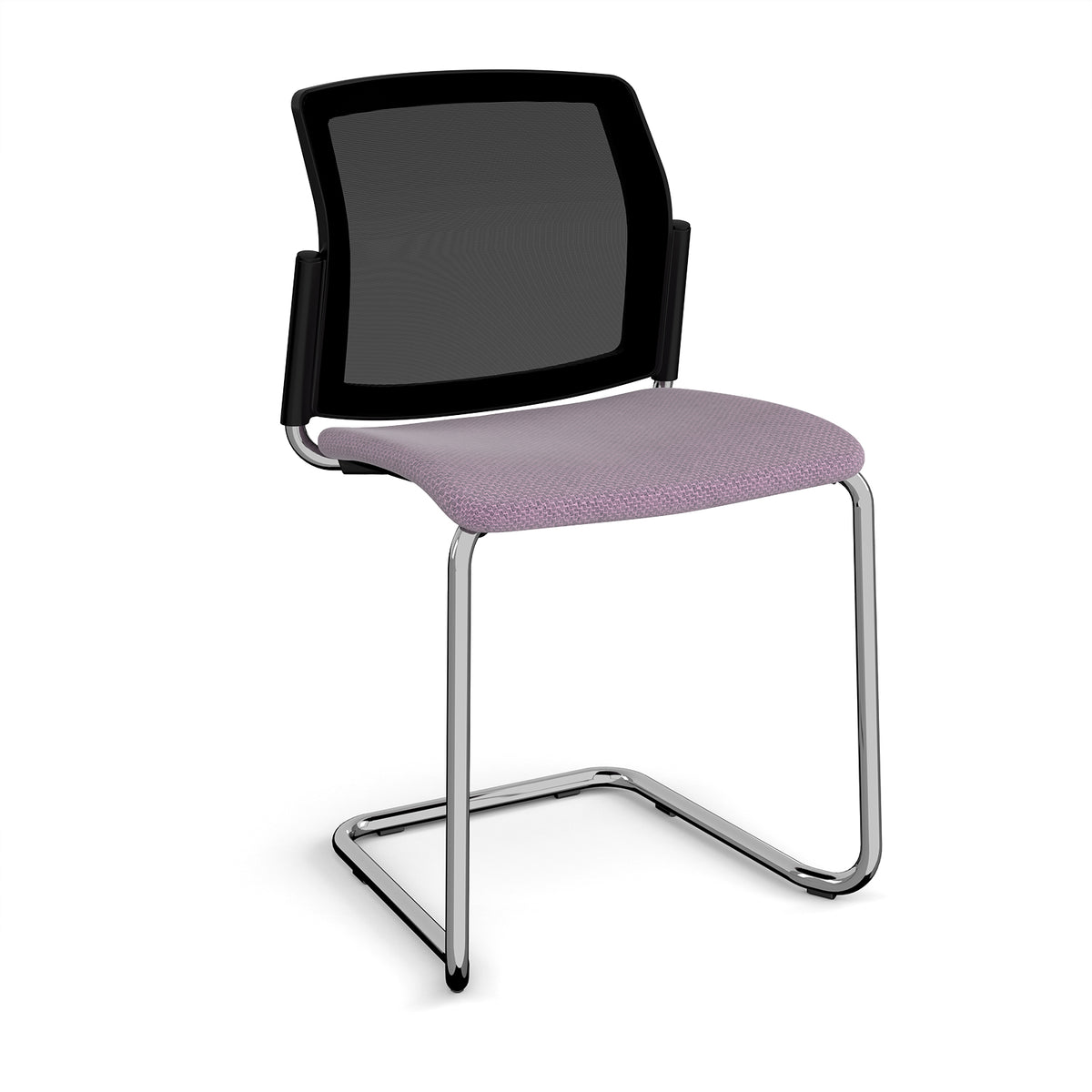 Santana cantilever chair with fabric seat and mesh back, chrome frame and no arms - made to order - view 1