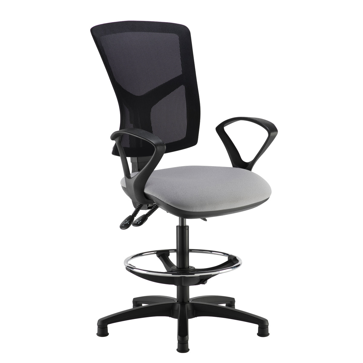 Senza mesh back draughtsman's chair with fixed arms - made to order - view 1