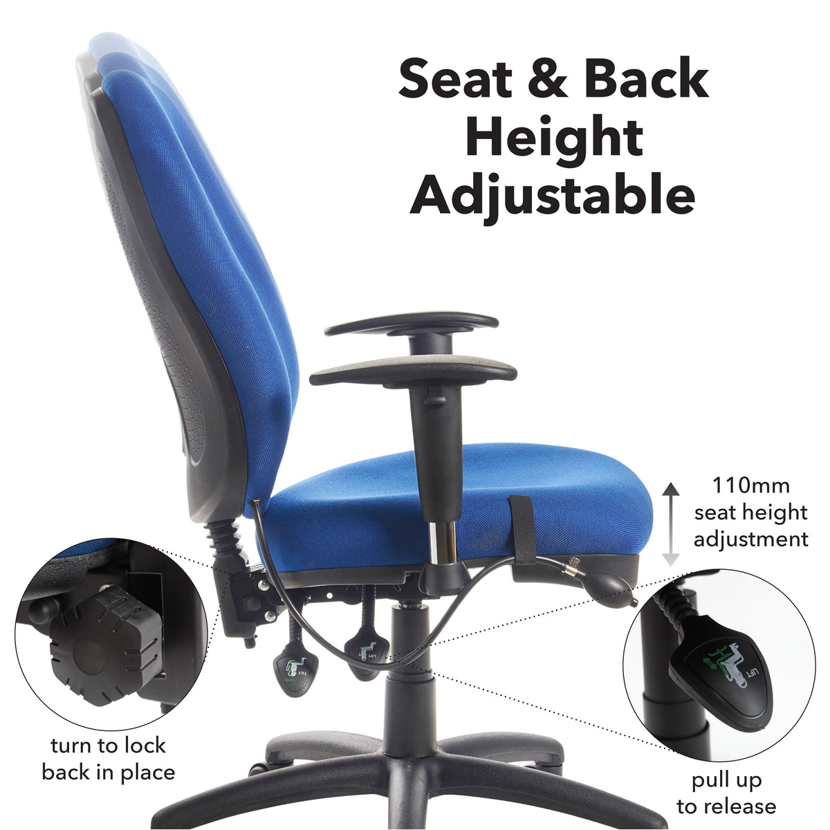 Sofia adjustable lumbar operators chair - blue - view 3