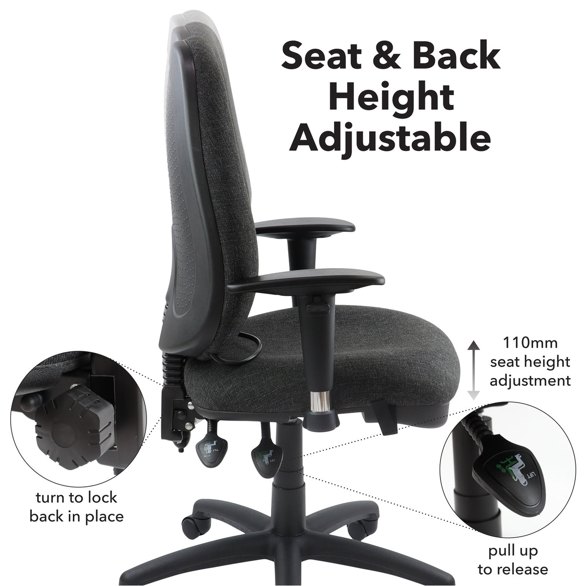 Sofia adjustable lumbar operators chair - charcoal - view 3