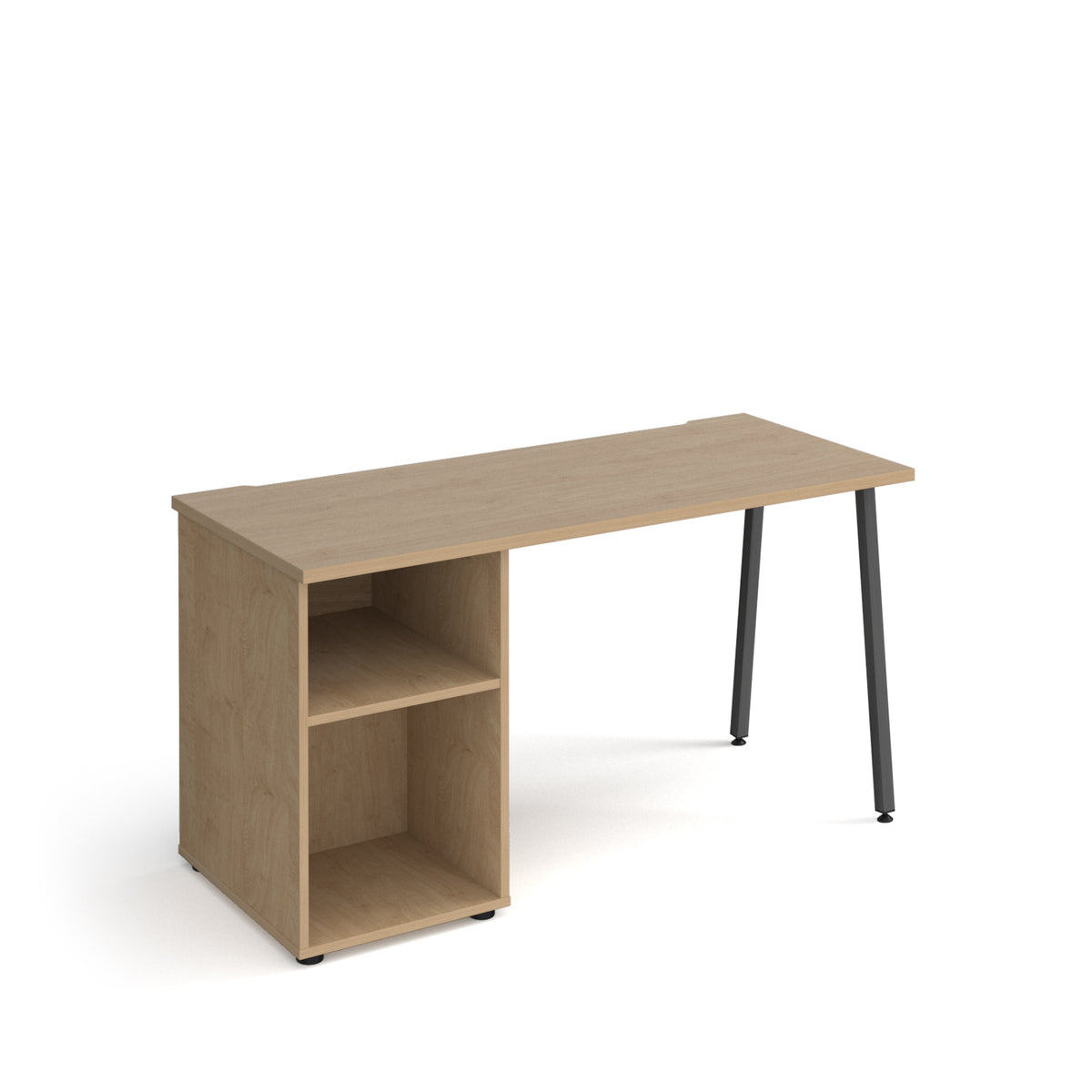 Sparta straight desk 1400mm x 600mm with A-frame leg and support pedestal - charcoal frame, Oak Top - view 1