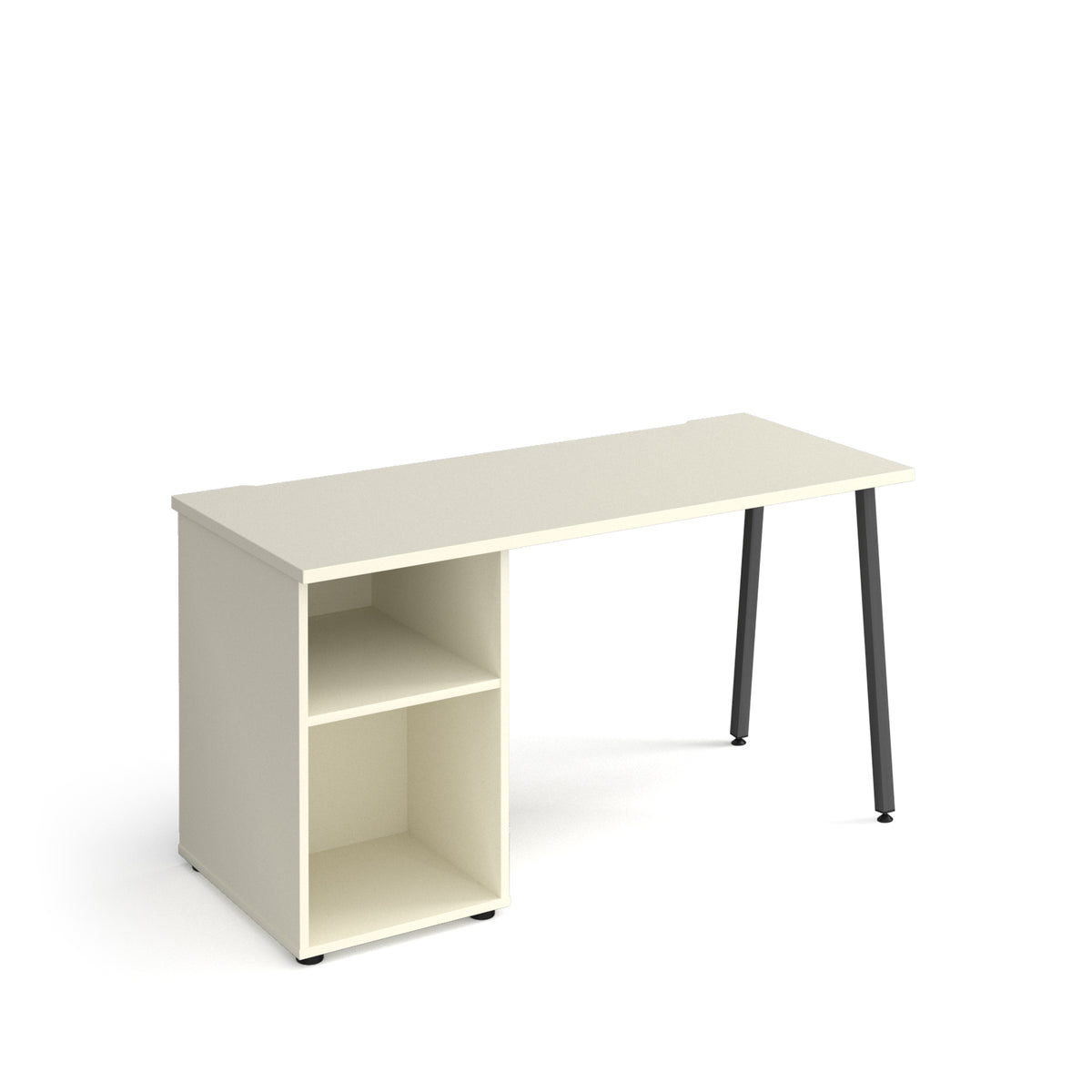 Sparta straight desk 1400mm x 600mm with A-frame leg and support pedestal - charcoal frame, White Top - view 1