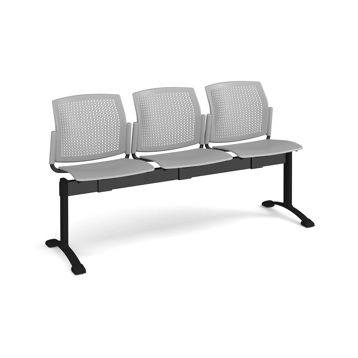Santana perforated back plastic seating - bench 3 wide with 3 seats - grey - view 1