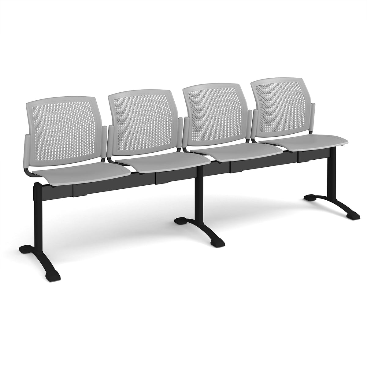 Santana perforated back plastic seating - bench 4 wide with 4 seats - grey - view 1