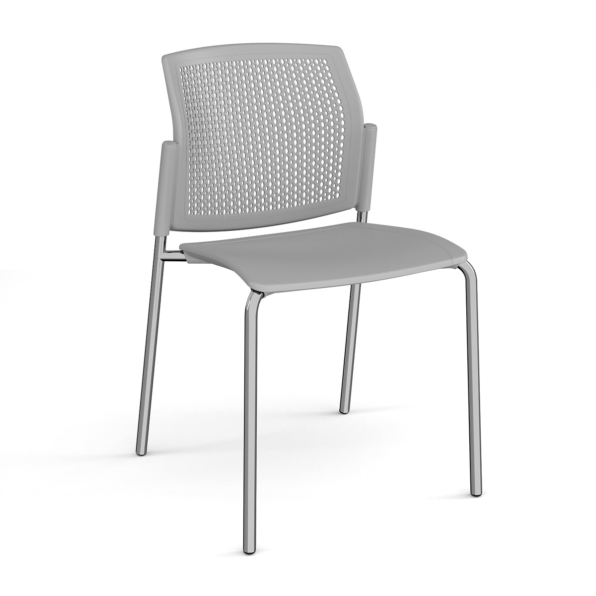 Santana 4 leg stacking chair with plastic seat and perforated back, chrome frame and no arms - grey - view 1