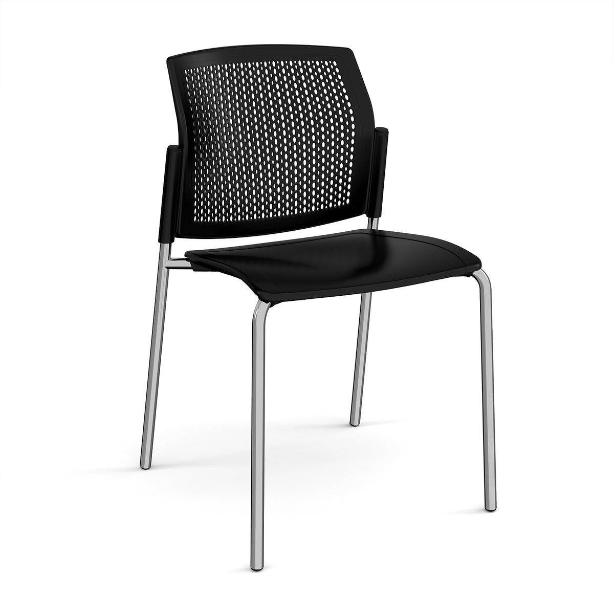 Santana 4 leg stacking chair with plastic seat and perforated back, chrome frame and no arms - black - view 1