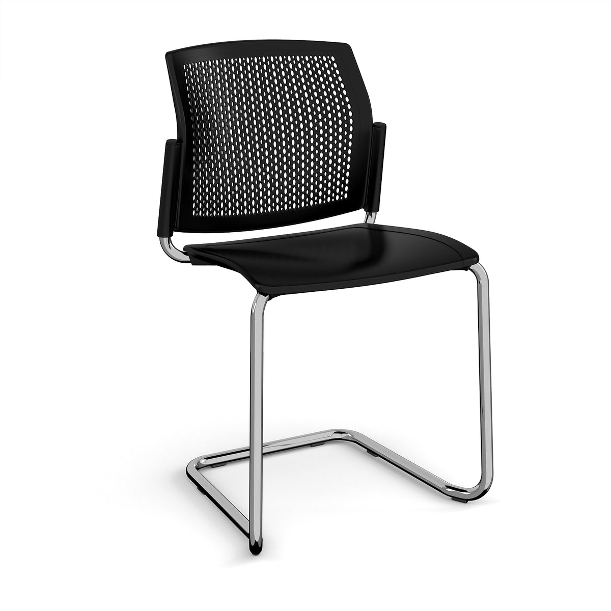 Santana cantilever chair with plastic seat and perforated back, chrome frame and no arms - black - view 1