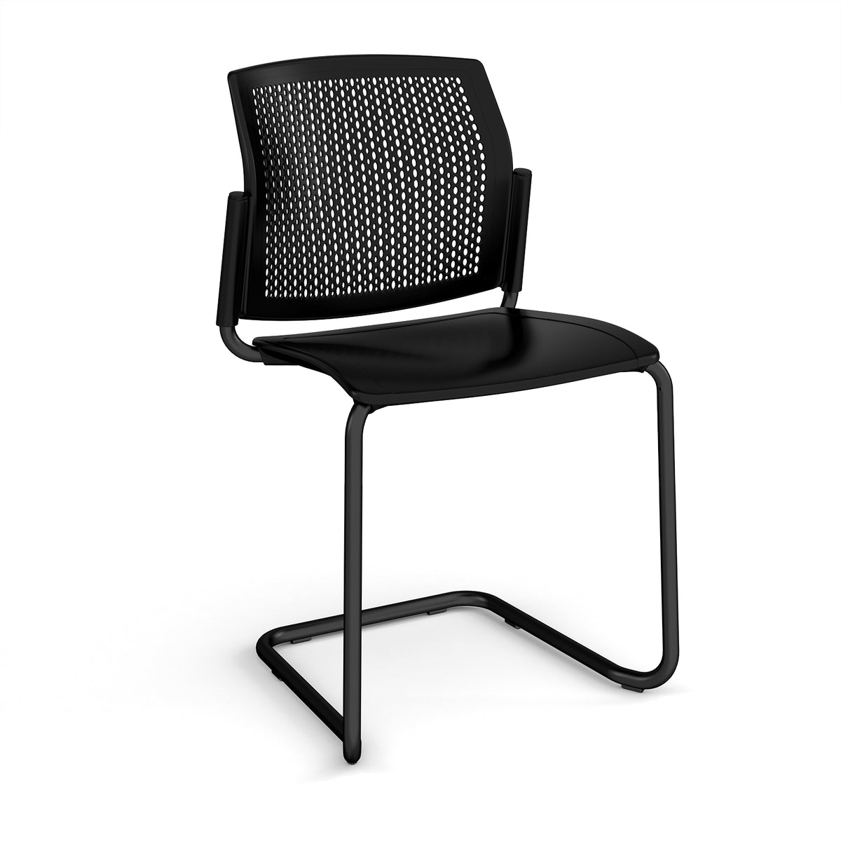 Santana cantilever chair with plastic seat and perforated back, black frame and no arms - black - view 1