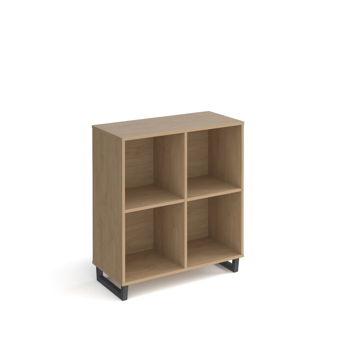 Sparta cube storage unit 950mm high with 4 open boxes and charcoal A-frame legs - oak - view 1
