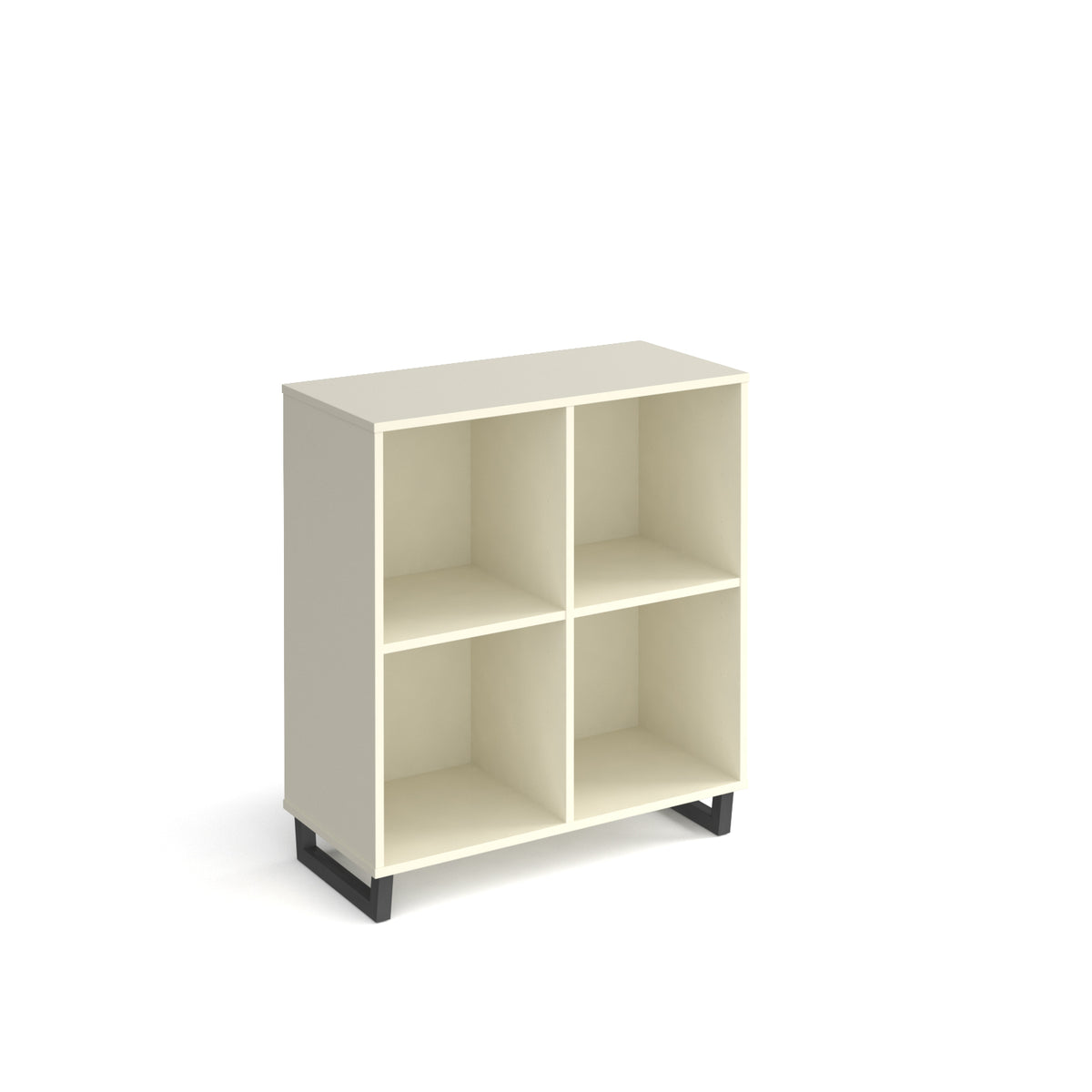 Sparta cube storage unit 950mm high with 4 open boxes and charcoal A-frame legs - white - view 1