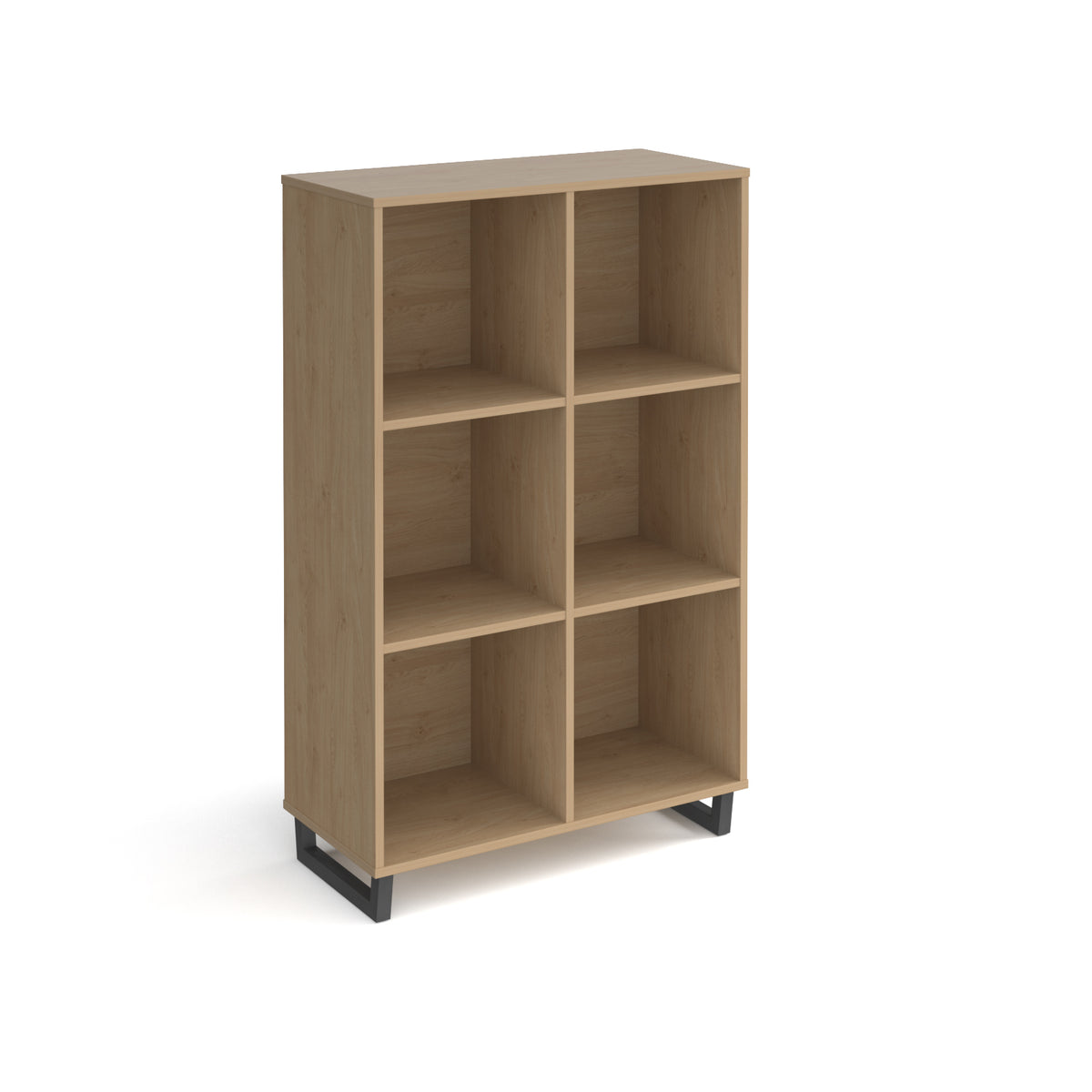 Sparta cube storage unit 1370mm high with 6 open boxes and charcoal A-frame legs - oak - view 1
