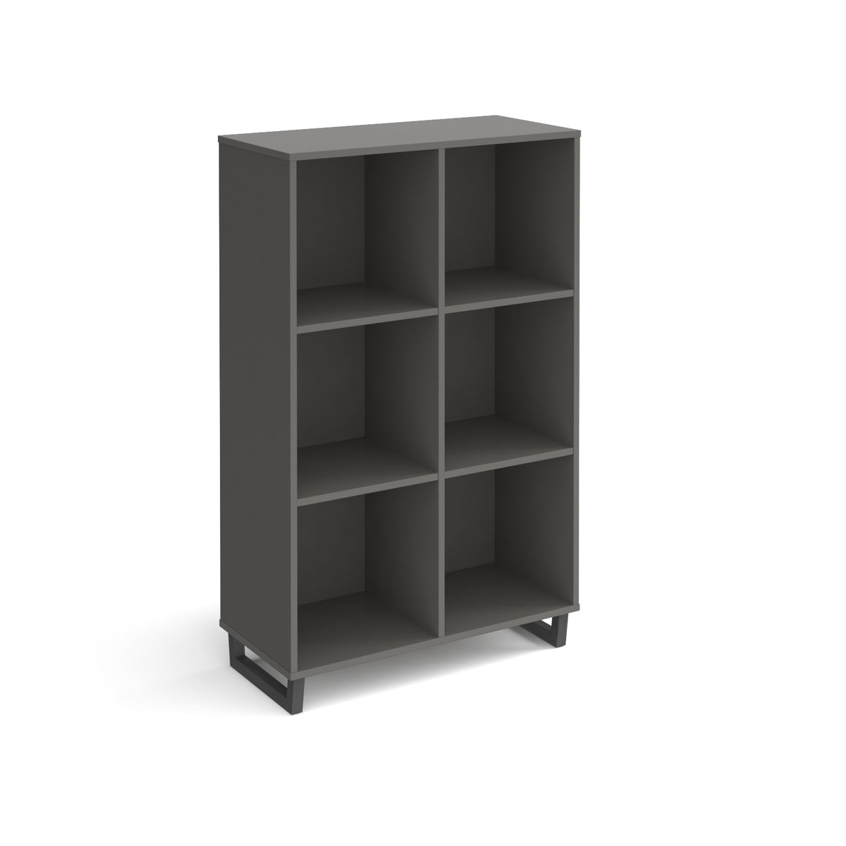 Sparta cube storage unit 1370mm high with 6 open boxes and charcoal A-frame legs - grey - view 1