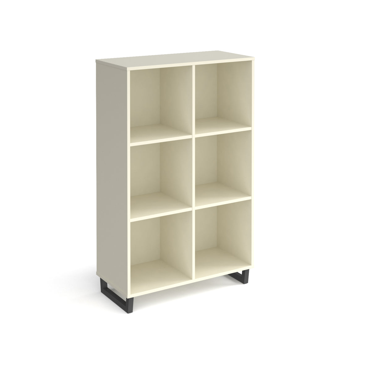 Sparta cube storage unit 1370mm high with 6 open boxes and charcoal A-frame legs - white - view 1