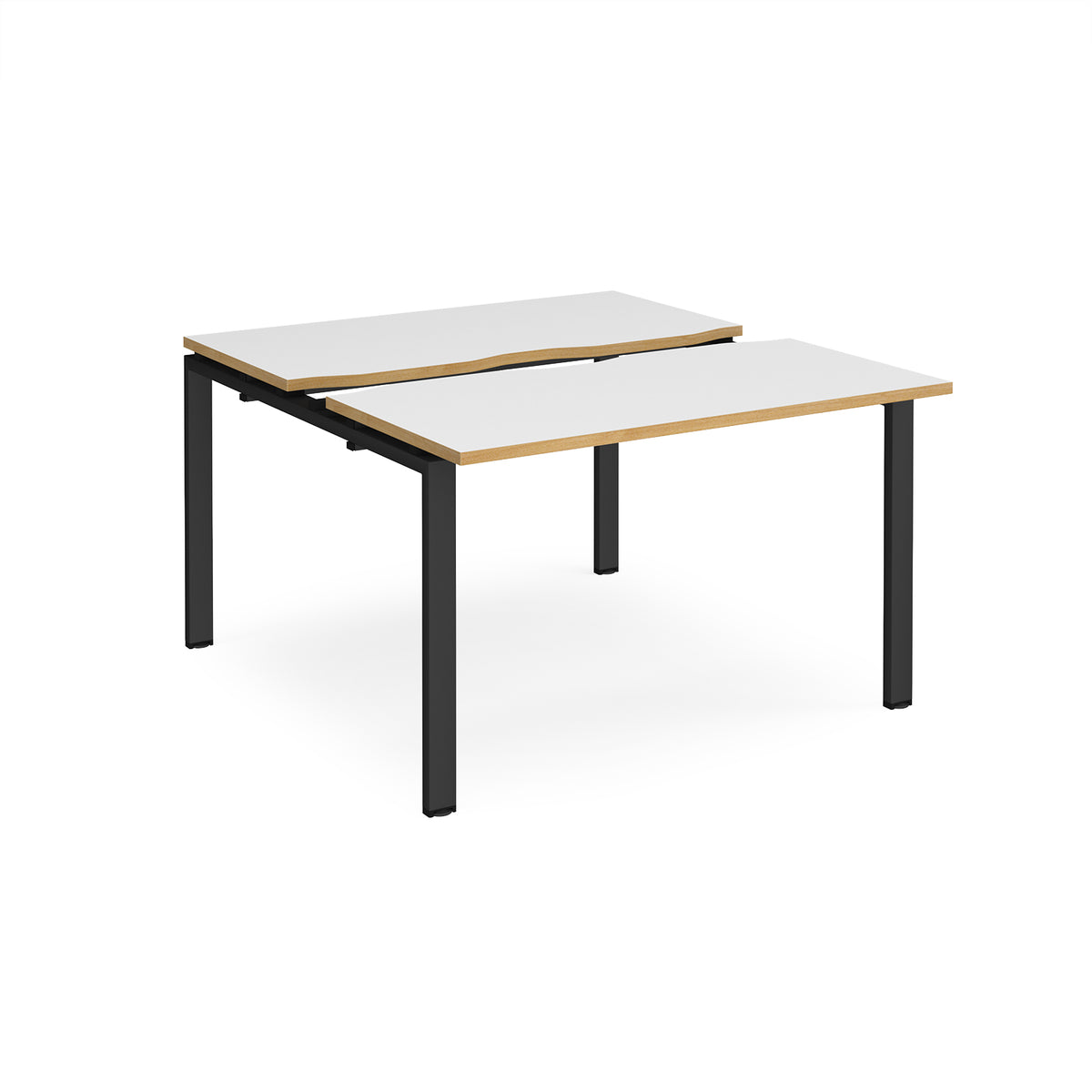 Adapt sliding top back to back desks 1200mm x 1200mm - black frame, White Top with oak edging - view 1