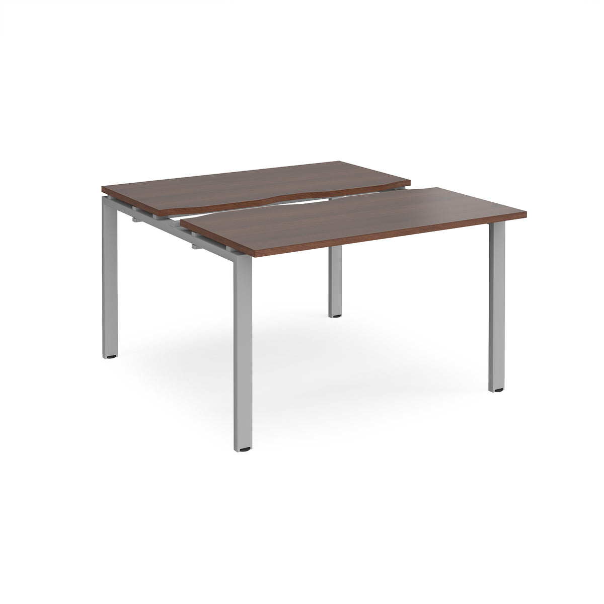Adapt sliding top back to back desks 1200mm x 1200mm - silver frame, Walnut top - view 1