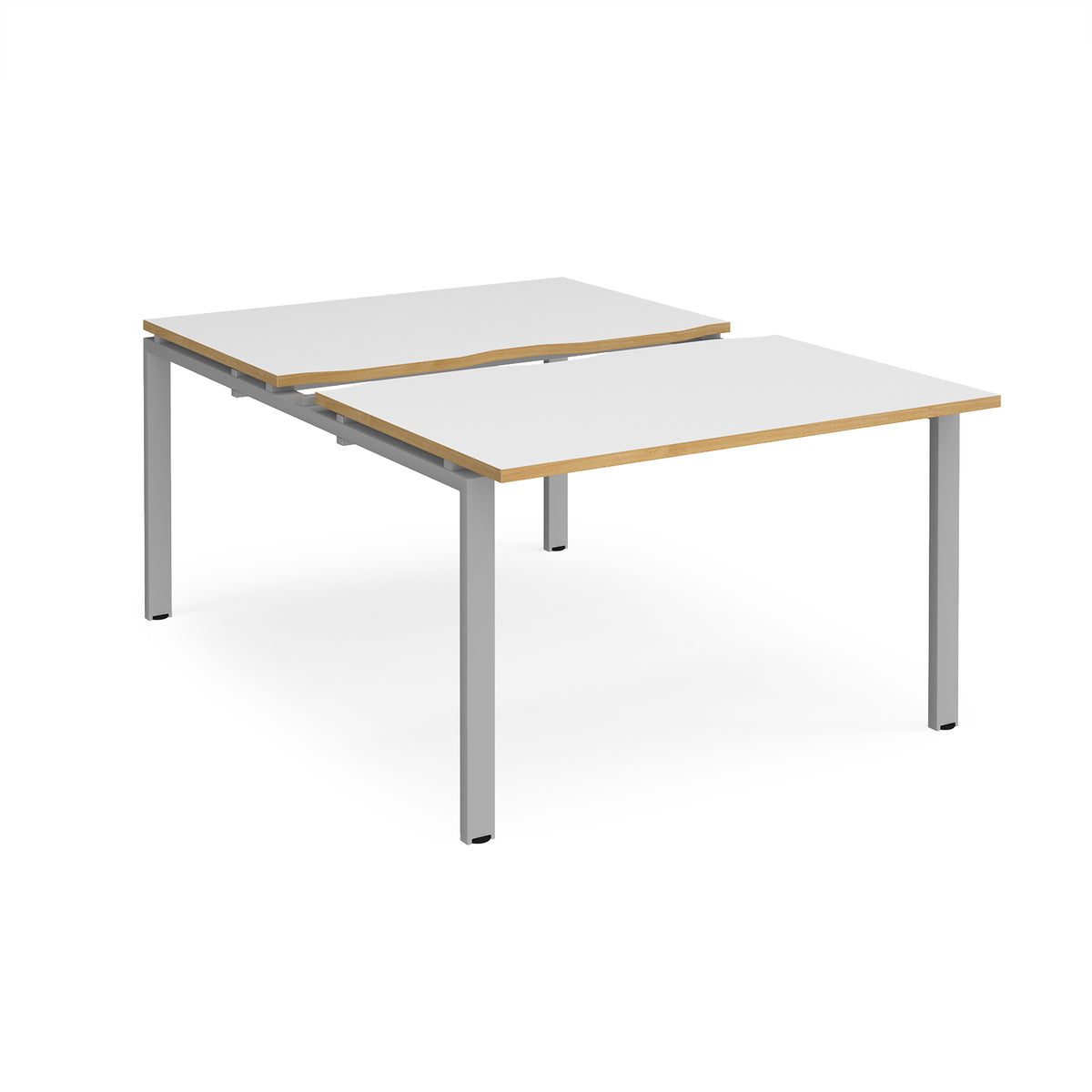 Adapt sliding top back to back desks 1200mm x 1600mm - silver frame, White Top with oak edging - view 1