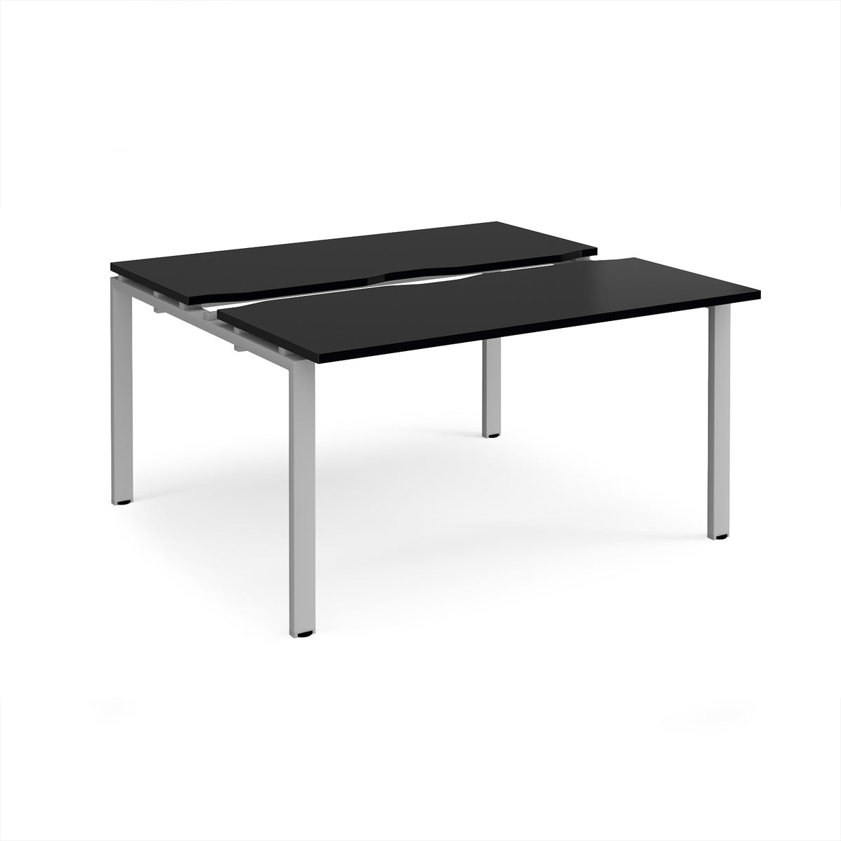Adapt sliding top back to back desks 1400mm x 1200mm - silver frame, black top - view 1