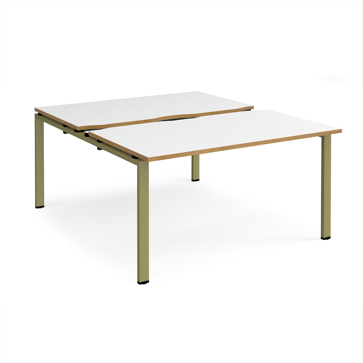 Adapt sliding top back to back desks 1400mm x 1600mm - green frame, White Top, oak edge - view 1