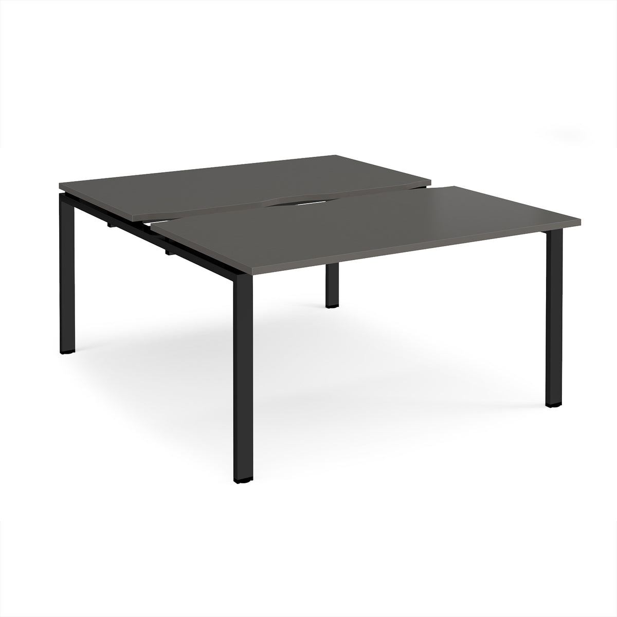 Adapt sliding top back to back desks 1400mm x 1600mm - black frame, storm grey top - view 1