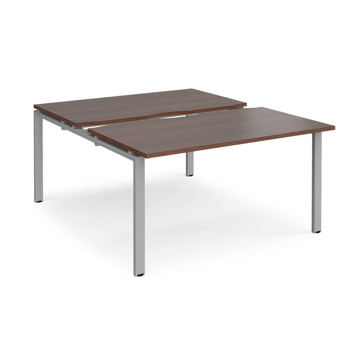 Adapt sliding top back to back desks 1400mm x 1600mm - silver frame, Walnut top - view 1