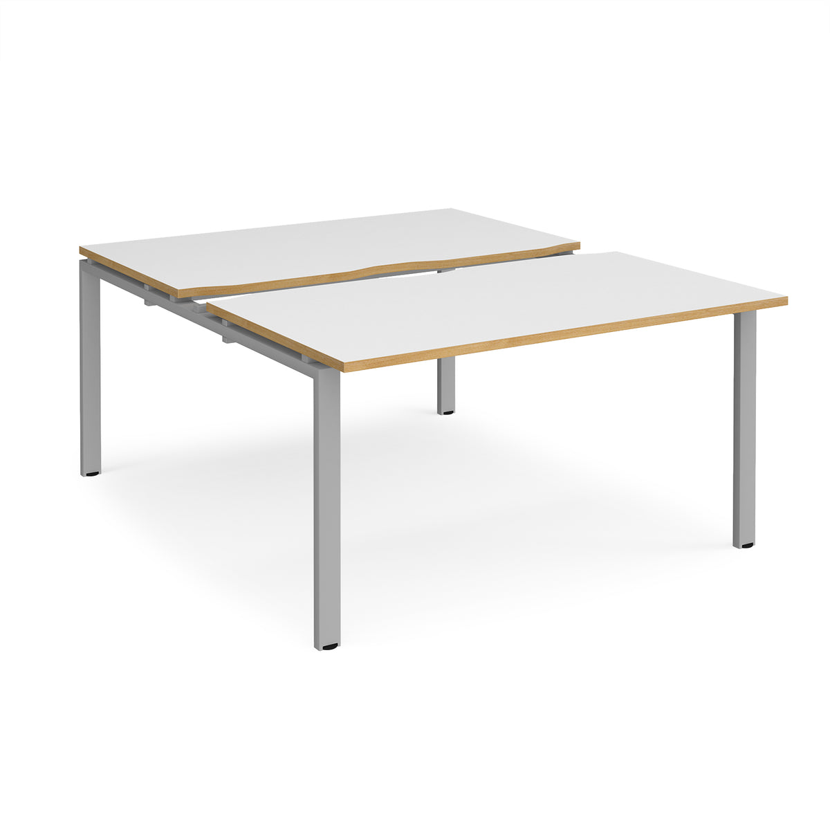 Adapt sliding top back to back desks 1400mm x 1600mm - silver frame, White Top with oak edging - view 1