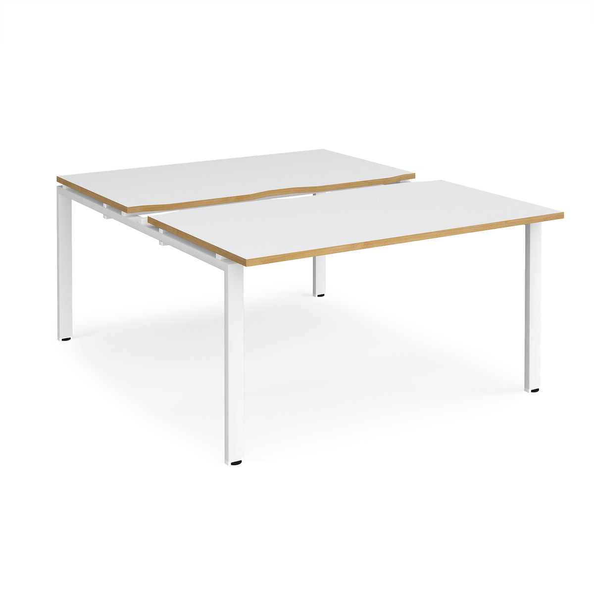 Adapt sliding top back to back desks 1400mm x 1600mm - white frame, White Top with oak edging - view 1
