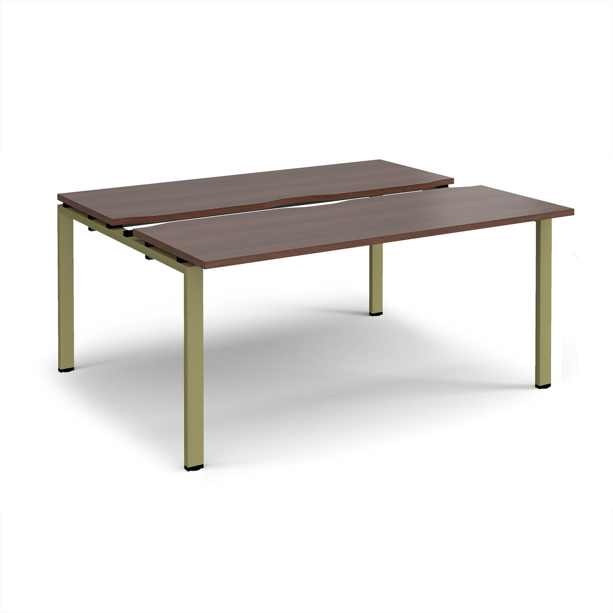 Adapt sliding top back to back desks 1600mm x 1200mm - green frame, Walnut top - view 1