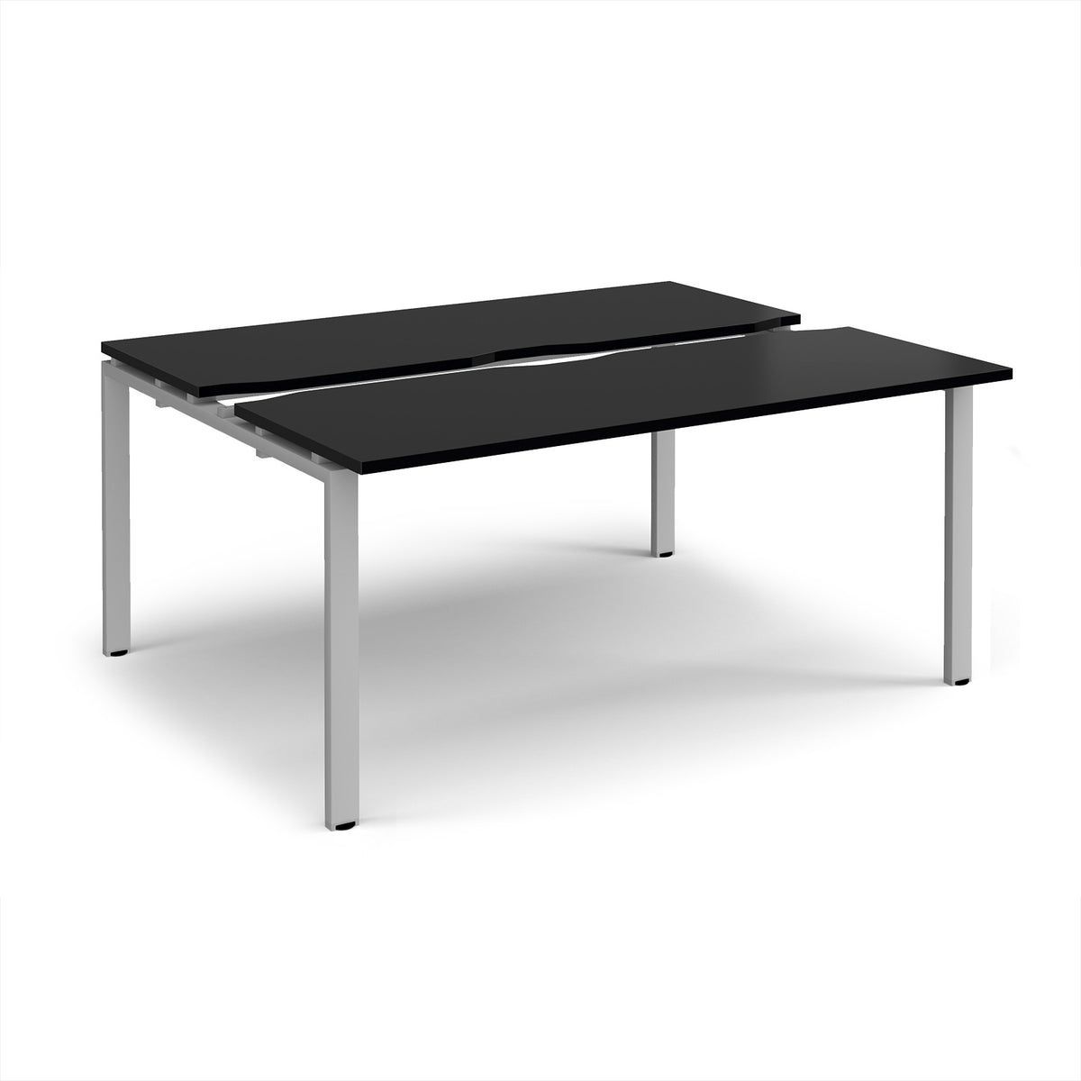 Adapt sliding top back to back desks 1600mm x 1200mm - silver frame, black top - view 1