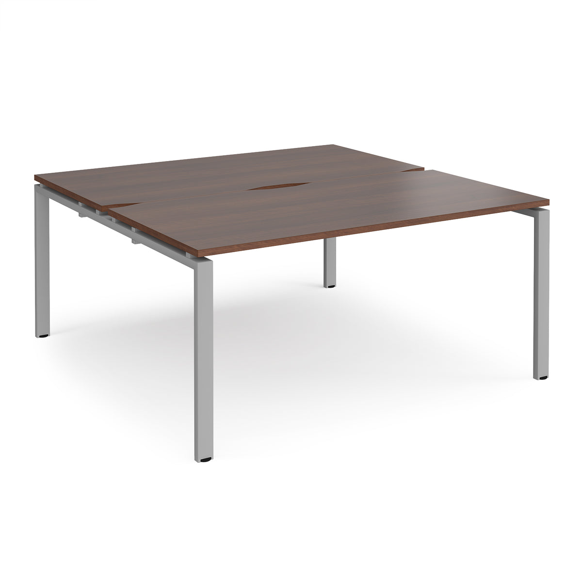 Adapt sliding top back to back desks 1600mm x 1200mm - silver frame, Walnut top - view 1