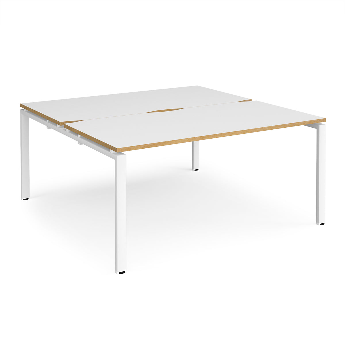 Adapt sliding top back to back desks 1600mm x 1200mm - white frame, White Top with oak edging - view 1