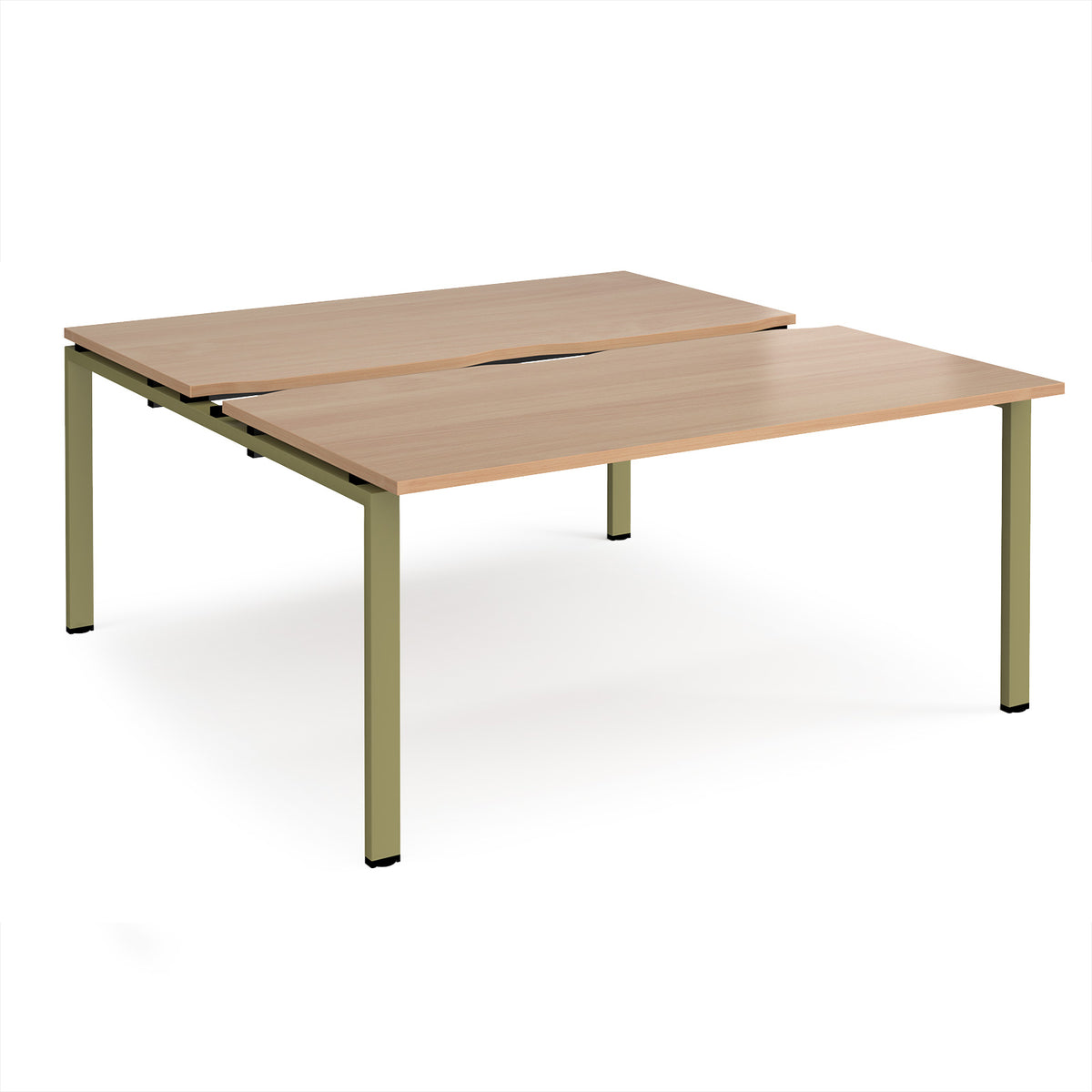 Adapt sliding top back to back desks 1600mm x 1600mm - green frame, Beech top - view 1