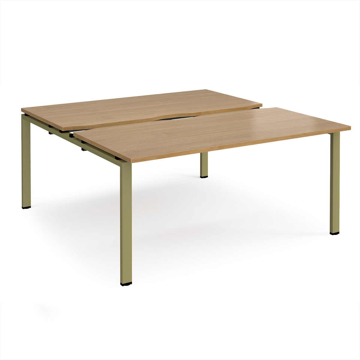 Adapt sliding top back to back desks 1600mm x 1600mm - green frame, Oak Top - view 1