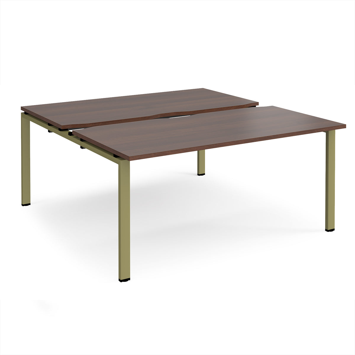 Adapt sliding top back to back desks 1600mm x 1600mm - green frame, Walnut top - view 1