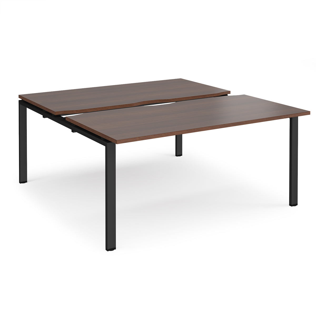 Adapt sliding top back to back desks 1600mm x 1600mm - black frame, Walnut top - view 1