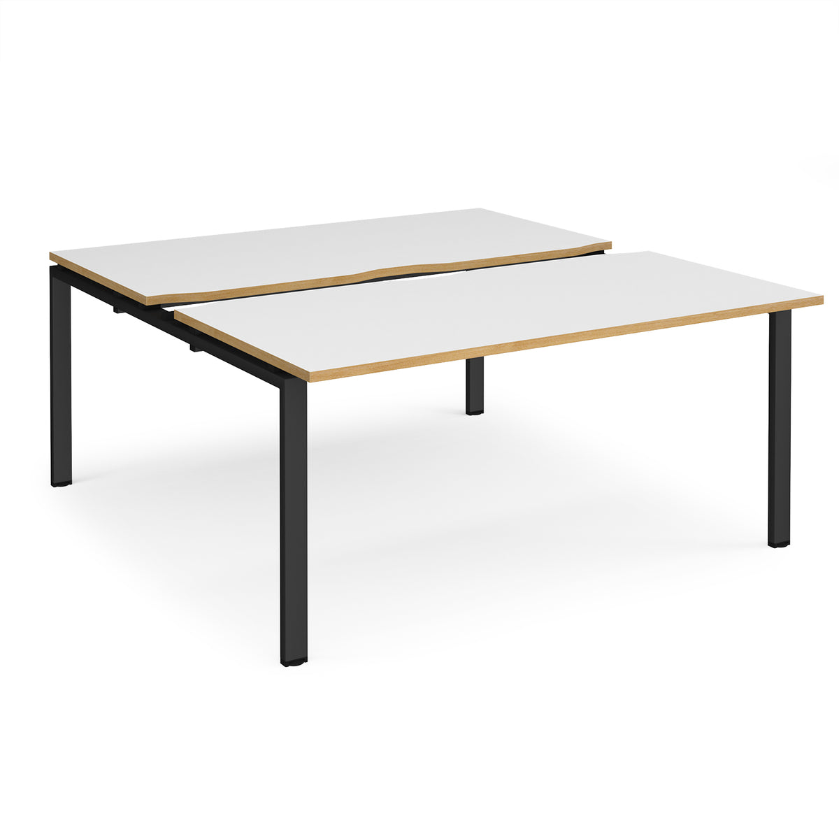 Adapt sliding top back to back desks 1600mm x 1600mm - black frame, White Top with oak edging - view 1