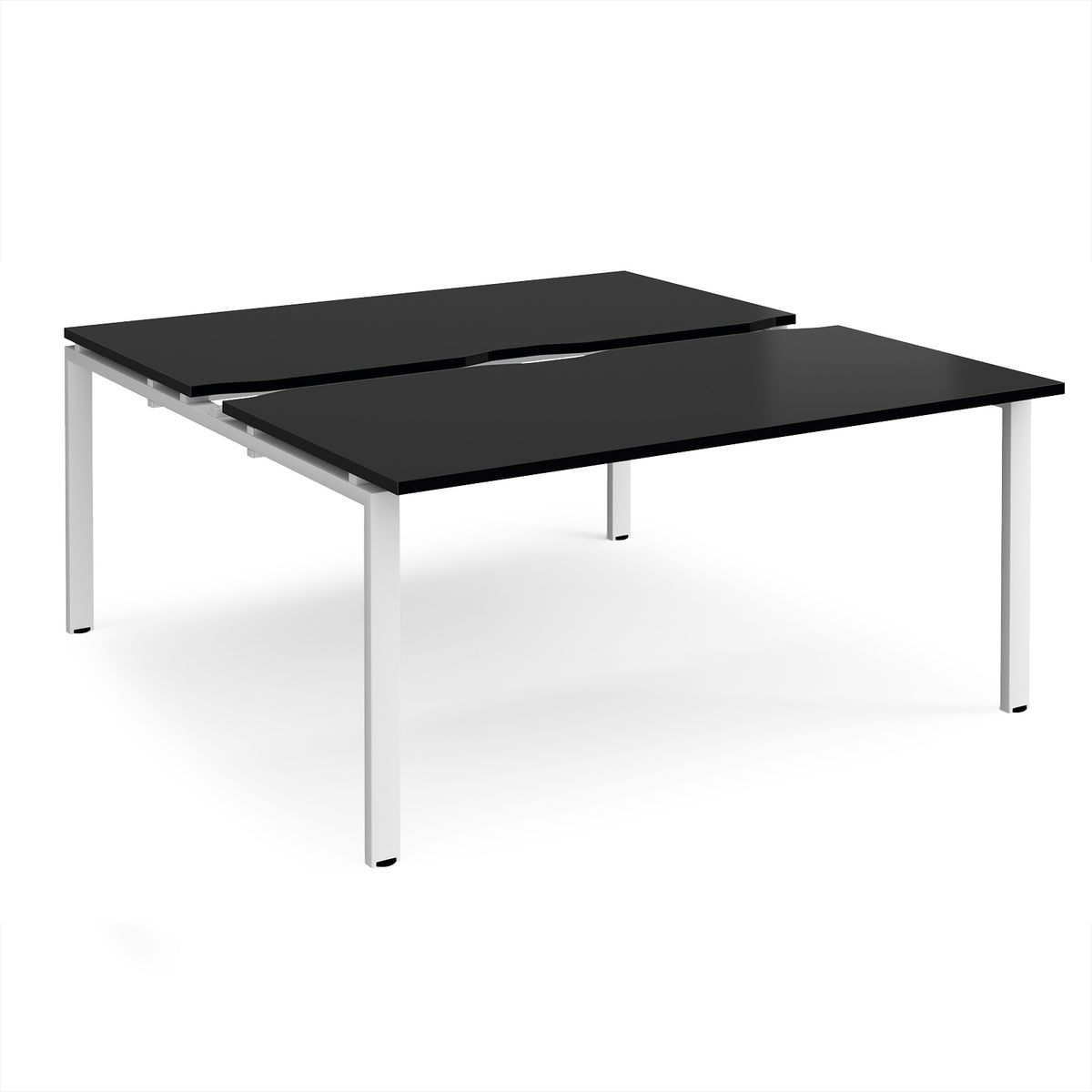 Adapt sliding top back to back desks 1600mm x 1600mm - white frame, black top - view 1