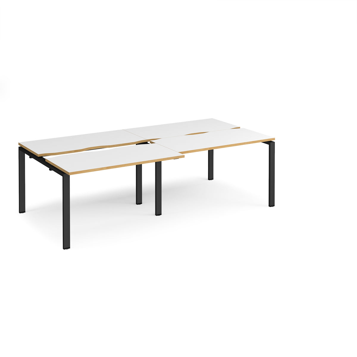 Adapt sliding top double back to back desks 2400mm x 1200mm - black frame, White Top with oak edging - view 1