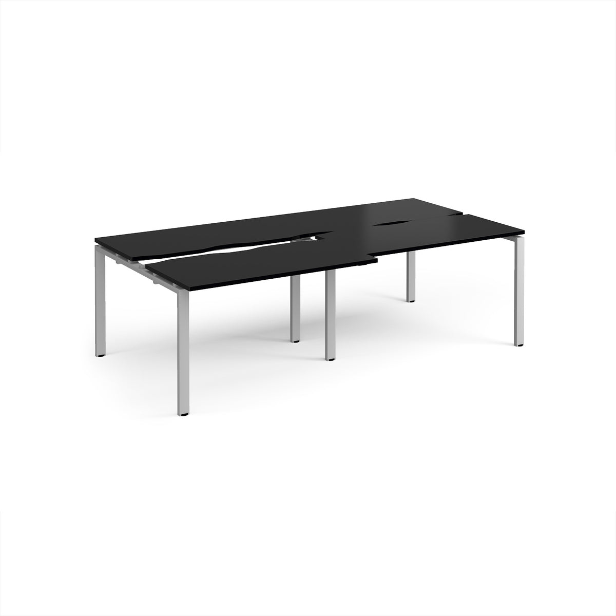 Adapt sliding top double back to back desks 2400mm x 1200mm - silver frame, black top - view 1