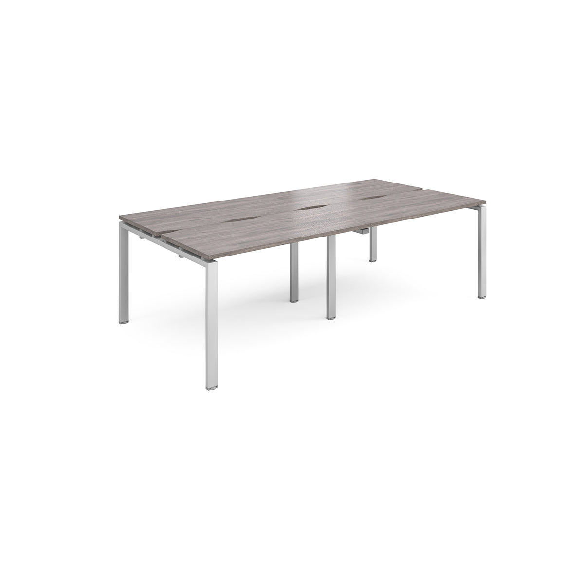 Adapt sliding top double back to back desks 2400mm x 1200mm - silver frame, Grey Oak Top - view 1