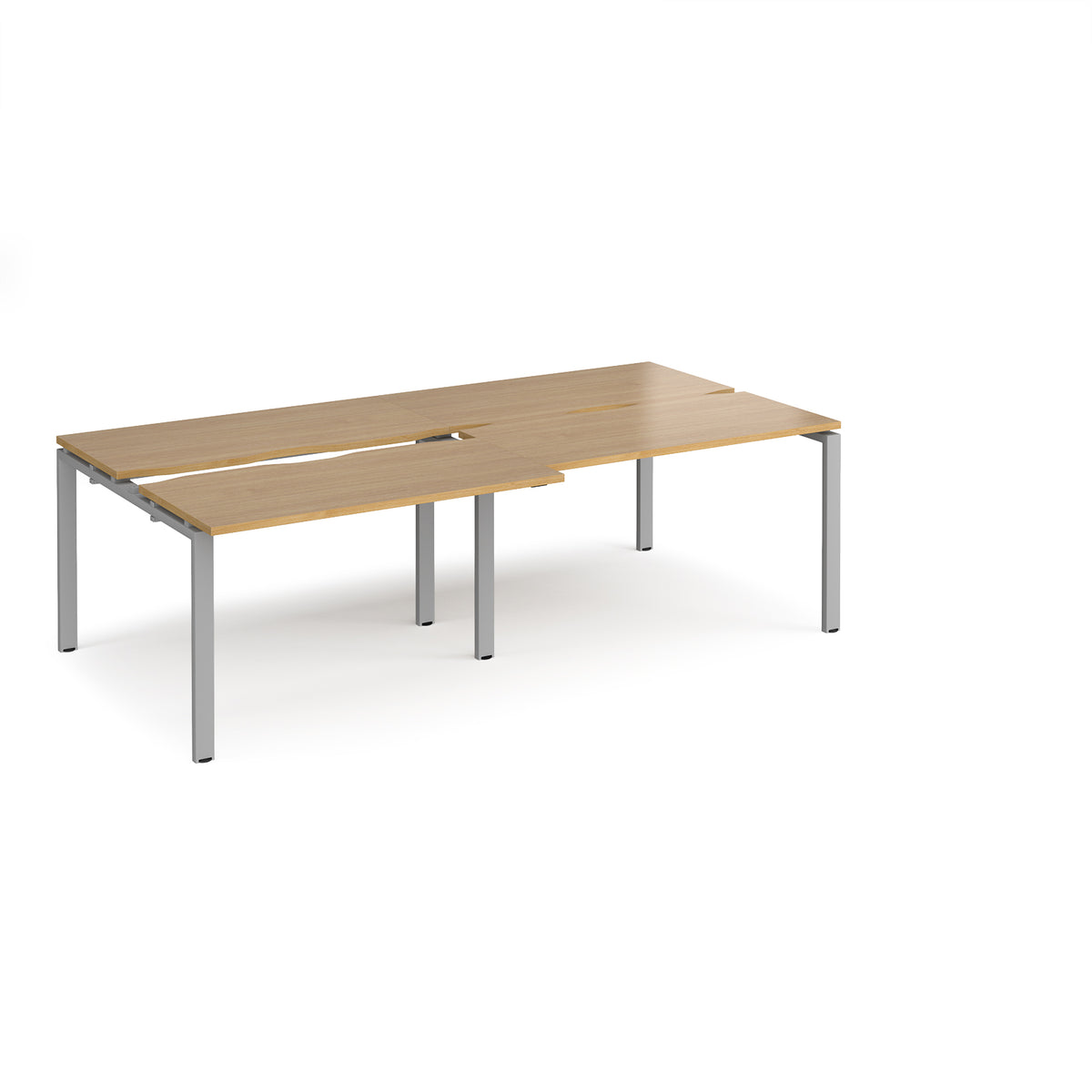 Adapt sliding top double back to back desks 2400mm x 1200mm - silver frame, Oak Top - view 1