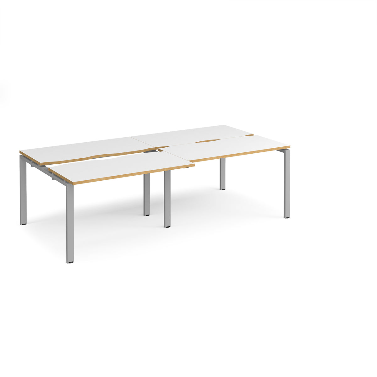 Adapt sliding top double back to back desks 2400mm x 1200mm - silver frame, White Top with oak edging - view 1