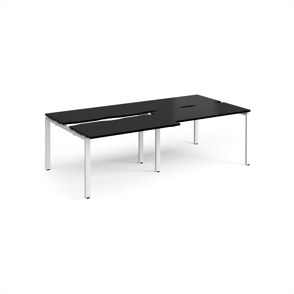 Adapt sliding top double back to back desks 2400mm x 1200mm - white frame, black top - view 1