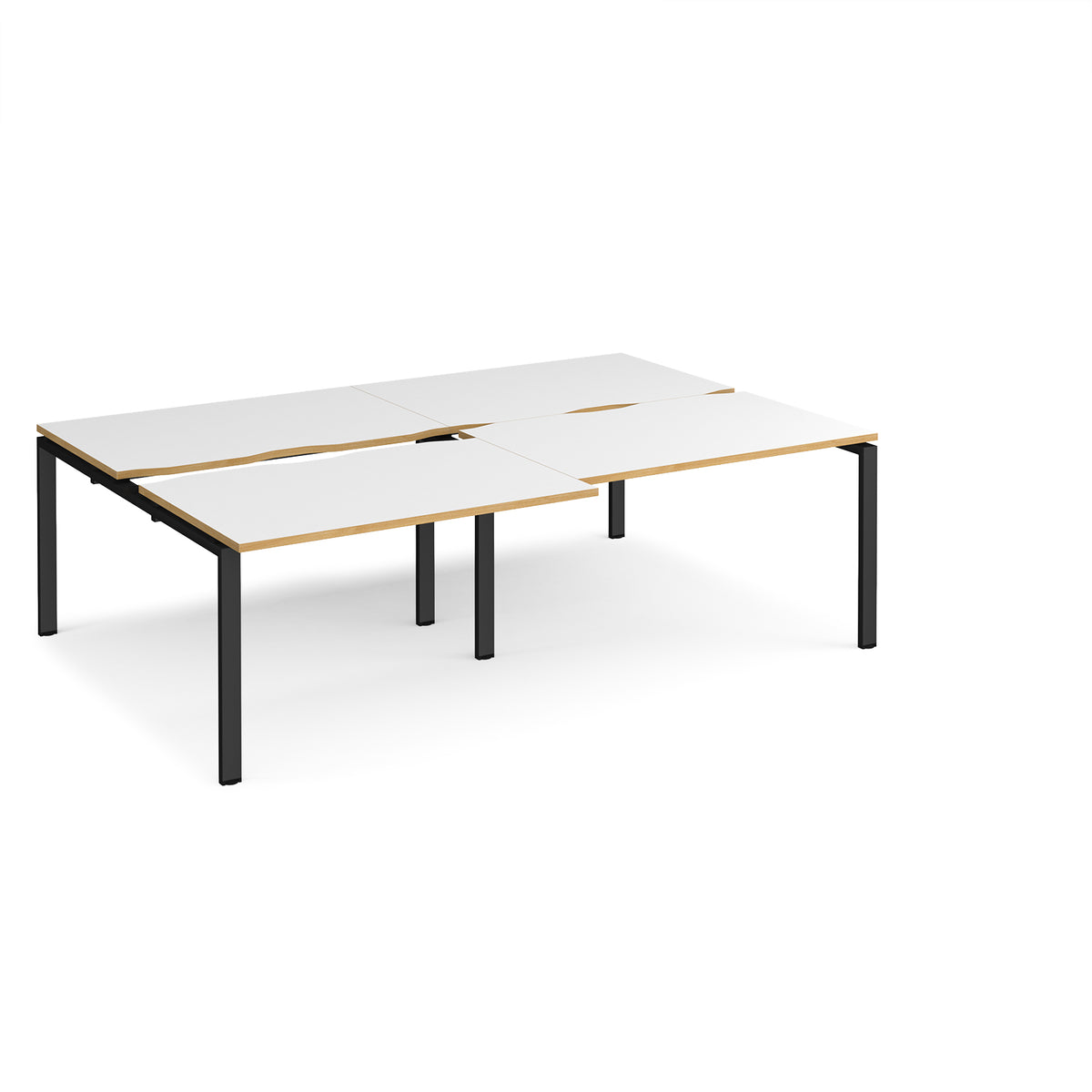 Adapt sliding top double back to back desks 2400mm x 1600mm - black frame, White Top with oak edging - view 1