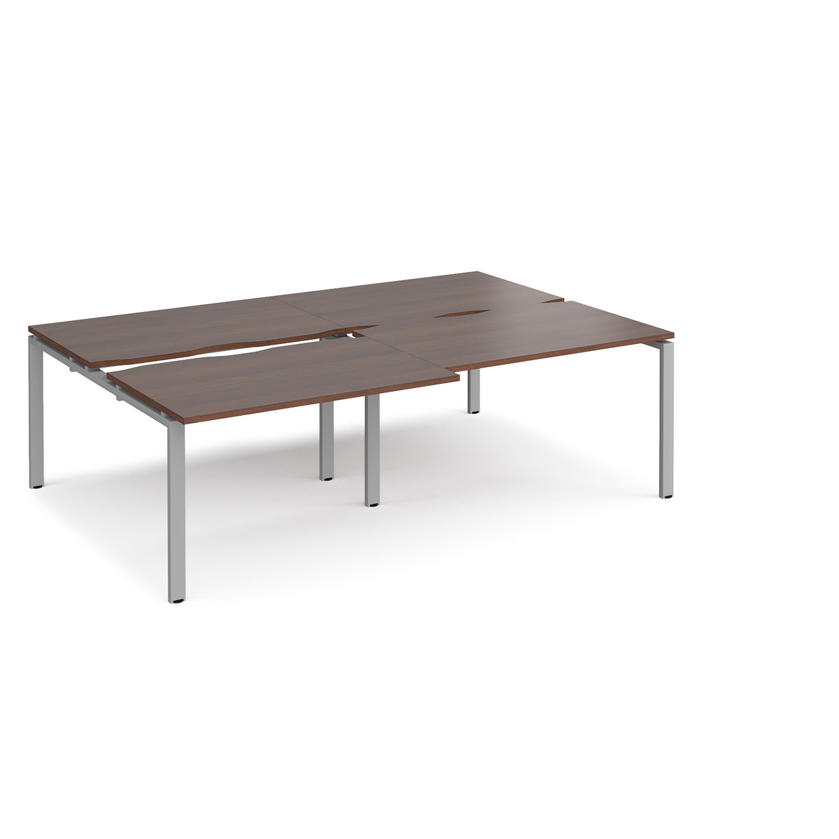 Adapt sliding top double back to back desks 2400mm x 1600mm - silver frame, Walnut top - view 1