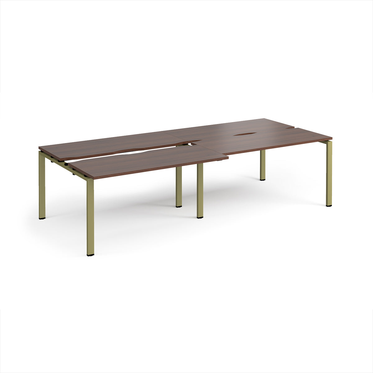 Adapt sliding top double back to back desks 2800mm x 1200mm - green frame, Walnut top - view 1