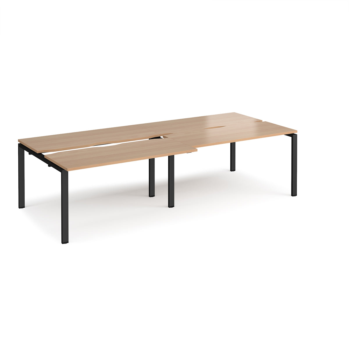 Adapt sliding top double back to back desks 2800mm x 1200mm - black frame, Beech top - view 1