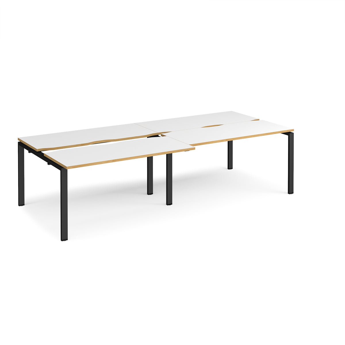 Adapt sliding top double back to back desks 2800mm x 1200mm - black frame, White Top with oak edging - view 1