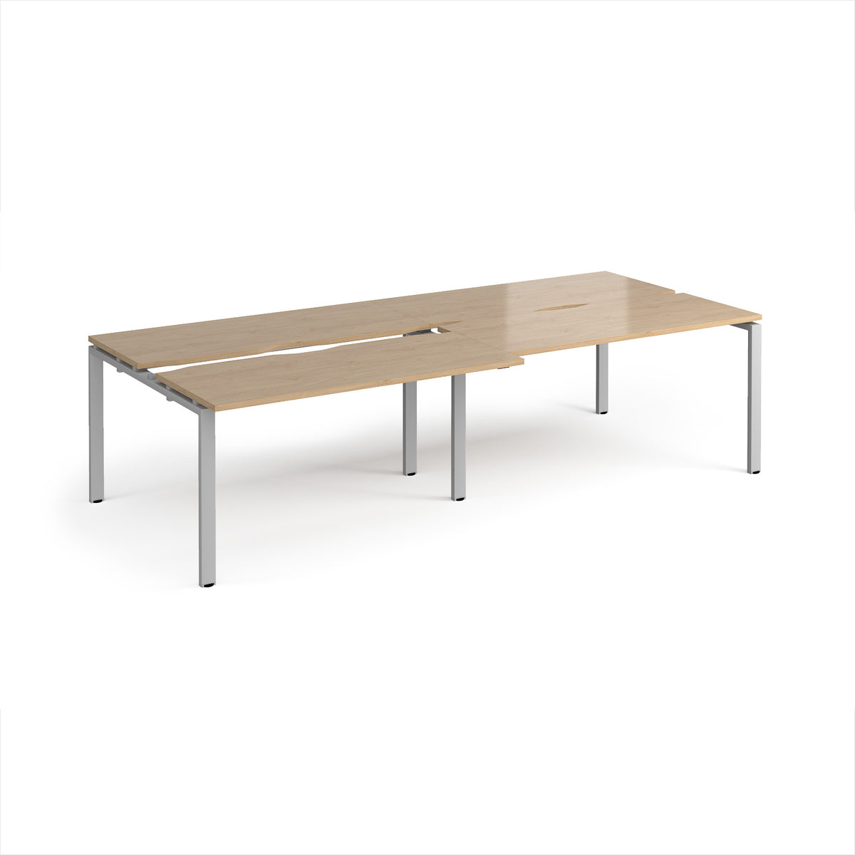 Adapt sliding top double back to back desks 2800mm x 1200mm - silver frame, Kendal Oak Top - view 1