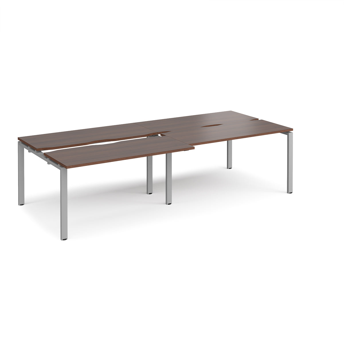 Adapt sliding top double back to back desks 2800mm x 1200mm - silver frame, Walnut top - view 1