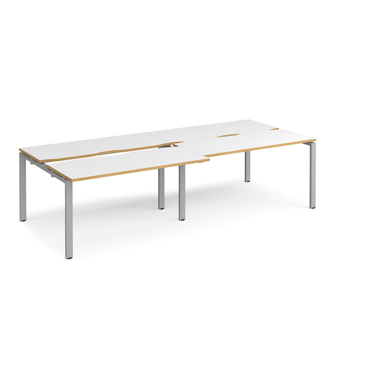 Adapt sliding top double back to back desks 2800mm x 1200mm - silver frame, White Top with oak edging - view 1